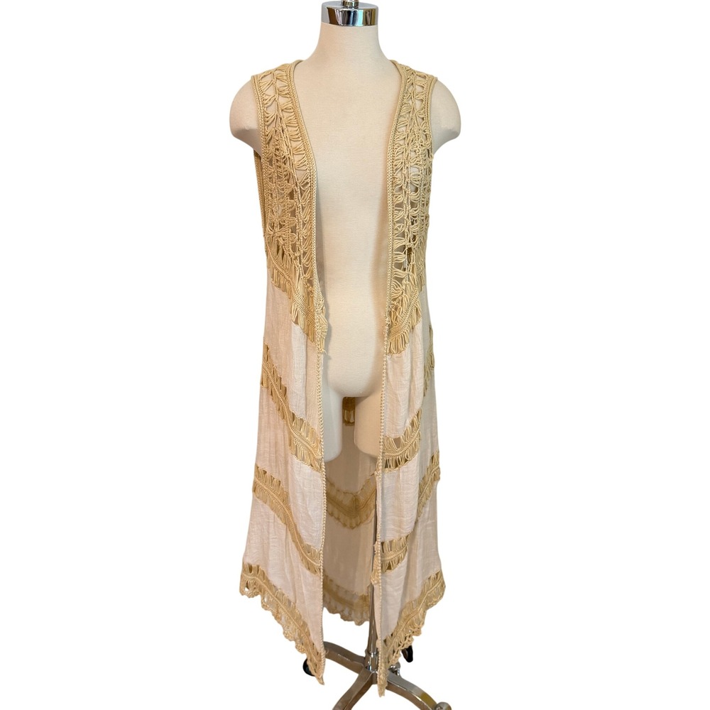 Umgee Boho Crochet Lace Duster Vest Size 1X Open Front Festival western boho